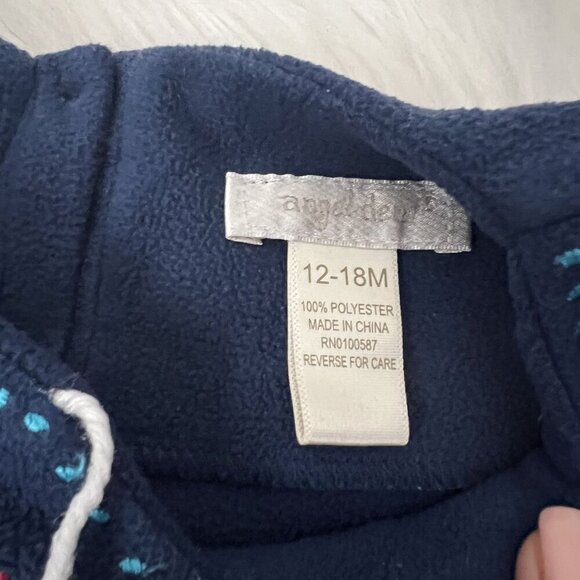 Angel Dear 12-18M Navy Blue Fleece Long Sleeve Embroidered Floral Dress - Picture 4 of 4